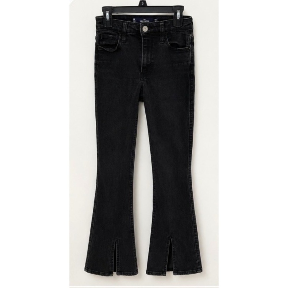 Hollister High Rise Flare Front Slit Jeans Black W24 L31 Size 0R